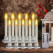 LED Flameless Window Candles With Remote Timer Sliver Base 10 PCS Battery Ope...