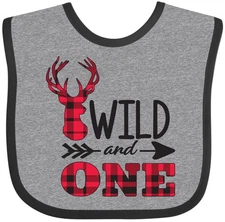 Inktastic Plaid Deer Wild And 1 With Arrow Baby Bib Adventure Years Old 1st Fun