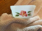 Vintage Fire King WHITE MILK GLASS  4" OVENWARE W/PEACH BLOSSOM DISH No Lid