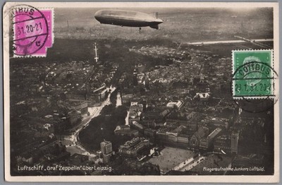 1931 Graf Zeppelin LZ 127 over Leipzig Germany Posted Real Photo Postcard RPPC /