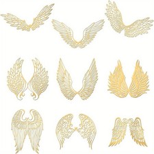1set 9pcs Angle Wings Pattern Self Adhesive Stickers Carbon Steel golden Sticker