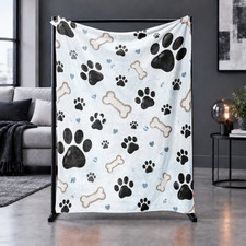 Blue Paw Print Bones Hearts Coral Fleece Blanket