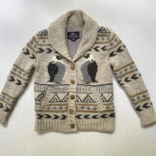 Lost Horizons Wool Cardigan Sweater Women XS Penguins A Plenty Knit Lined Nepal