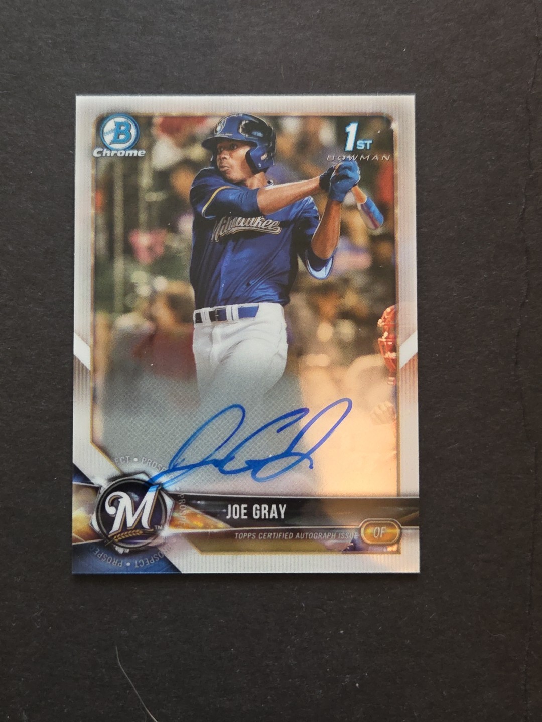 Joe Gray 2018 Bowman Draft Chrome Autograph Milwaukee Brewers