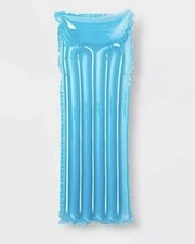 Sun Squad Inflatable Pool Float Built-in Pillow 5ft 7 1/2" long Blue Water Float