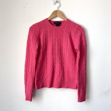 Ralph Lauren Black Label 100% Cashmere Hot Pink Cable Knit Sweater Size M