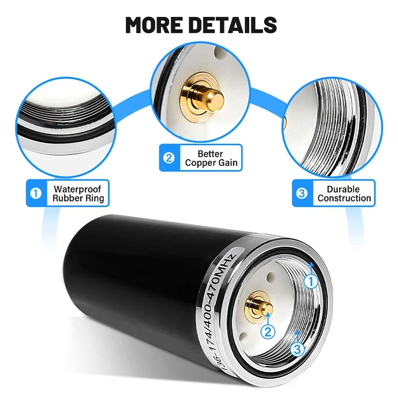 Antena de doble banda HH-N2RS NMO para radio móvil de automóvil UHF VHF 400-470 136-174 MHz Foto 4 de 4