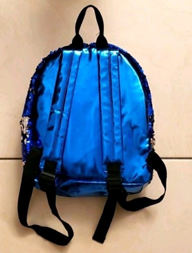 Small backpack with double-sided sequins in silver and blue Size 11" x 10" x 4" - Picture 5 of 6