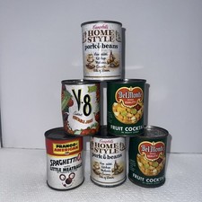 Lot Of 6 VTG - Play Food Lot - Metal Cans - V8, Beans, Fruit, Spaghetti O