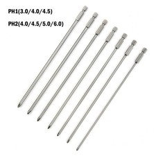 7Pcs 6.35mm Shank 200mm Long PH1 PH2 Cross Screwdriver Bits Power Driver Tool