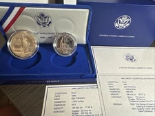 1986 S Statue United States Liberty Coins Mint Set - Silver Dollar & Half Dollar