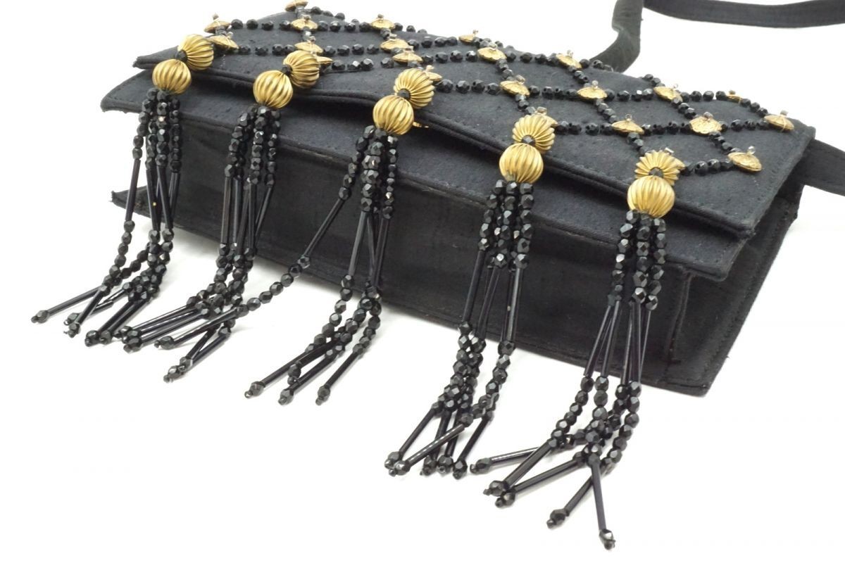 Gianni Versace Beaded Tassel Shoulder Bag Shantung Fabric Vintage Authentic thumbnail 4