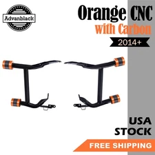 Orange w/ Carbon ProTek Rear Performance Crash Bar Saddlebags Guards For Harley