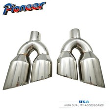 Quad 4 Out Chrome Exhaust Tip Staggered Lr Pair 2.5 Inlet Dual Wall Angle Cut
