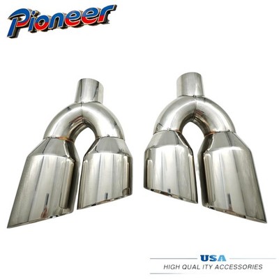 QUAD 4'' OUT CHROME EXHAUST TIP STAGGERED L&R PAIR 2.5'' INLET DUAL WALL ANGLE CUT