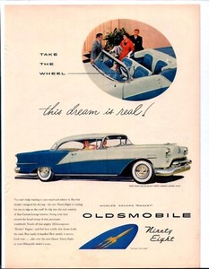1954 OLDSMOBILE NINETY-EIGHT DELUXE HOLIDAY COUPE Original Vintage Auto Promo Ad