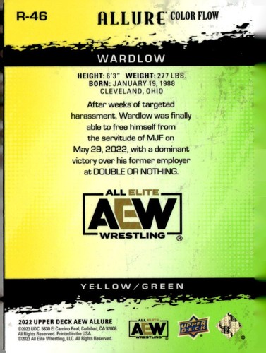 2022 UPPER DECK AEW ALLURE COLOR FLOW YELLOW/GREEN #R46 WARDLOW - Picture 2 of 2