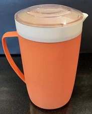 Vintage Unbranded Coral Orange Plastic Pitcher With Clear Lid