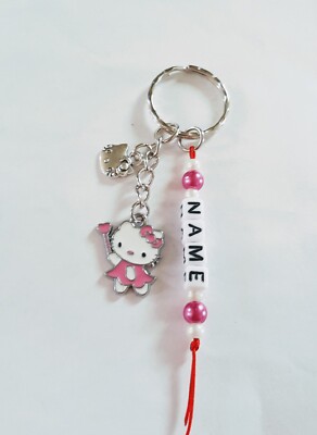 Cute Personalised Hello Kitty Cat Keyring bag Charm Fob Girls Upto  Letters UK