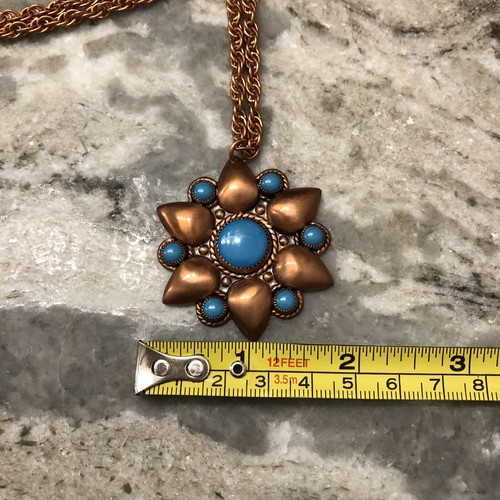 Bell Trading Post Solid Copper Flower Turquoise Long Necklace - Picture 10 of 10