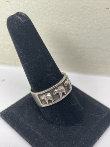 Anillo llamativo vintage de plata de ley 925 talla 10,25 arte elefantes novedad - Imagen 2 de 13