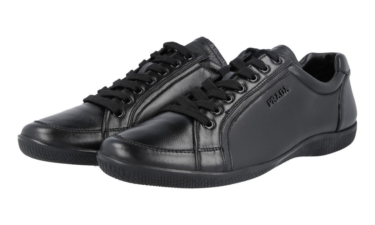 PRADA エアソール8 27センチ PRADA OFFSHORE SNEAKERS SHOES 3E5620 SOLID BLACK LEATHER NEW US 10
