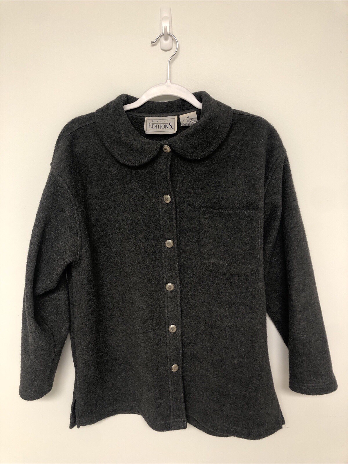 Womens Basic Editions Gray Button Fleece Longslee… - image 1