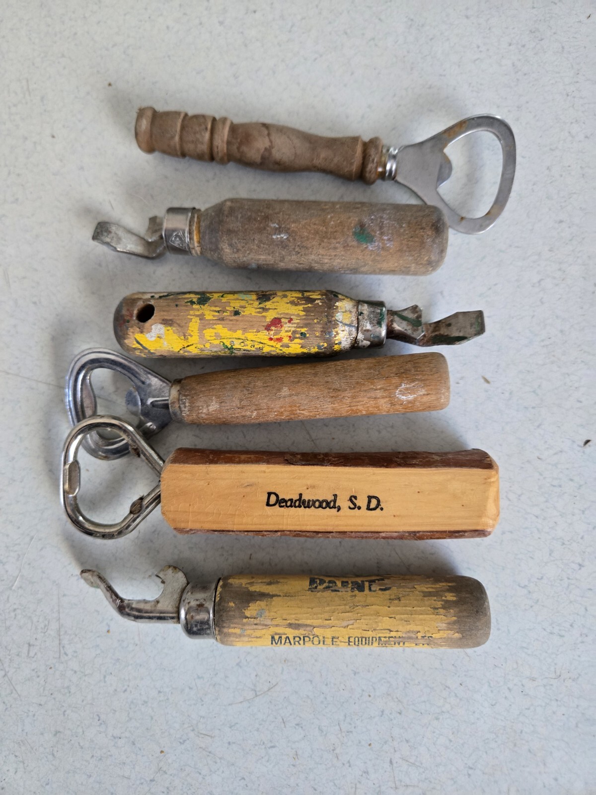 Bottle Can Opener Barware Lot  Vintage Wood Handles-image