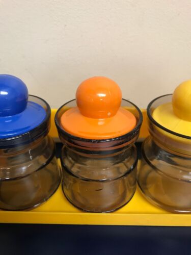 Vintage Spice Rack Jars Rainbow Multicolor Midcentury Kitchen Plastic Shelf - Picture 3 of 12