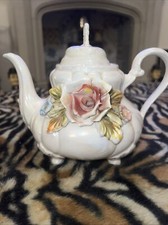 Vintage LCS Capodimonte Tea Pot - Floral - Hand Crafted - Stunning Pearl Glaze