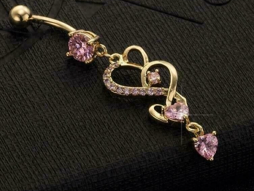2Ct Heart Cut Pink Sapphire Piercing Belly Navel Button 14K Yellow Gold Plated - Picture 2 of 7