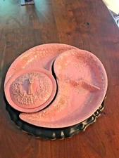 Vintage 1950s Pink with Gold Splatter Yin-Yang Shaped Chip and Dip Set on Lazy S