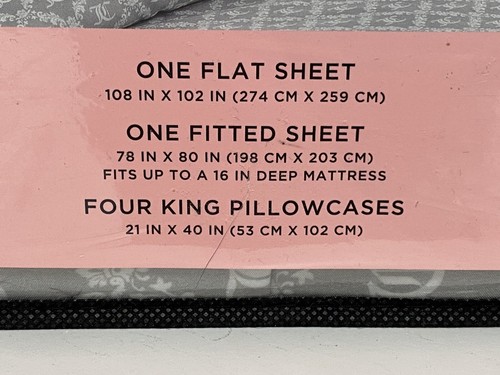 Juicy Couture Home~KING~ Set lenzuola 6 pz ~GRIGIO~ piatto, aderente + 4 federe nuove con etichette! - Foto 5 di 5