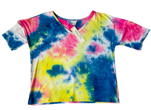 NWT New Yelete Women's Tie-dye Short Sleeve Shirt Top Spandex Plus Size 2XL