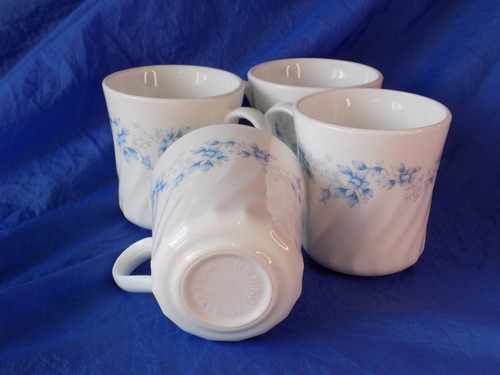 Corelle BLUE FLEUR Pattern 10oz Coffee Cups x4 USA Made Corning Ware VTG - Picture 6 of 6