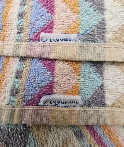 Vintage 80s Colorful Geometric Stripe Hand Towels ~ Set of 2 Mauve Orange Green - Picture 7 of 14