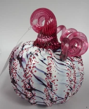 NIB Luke Adams Studio Art Glass "CHERRY BLOSSOM" Mottled Pumpkin Figurine