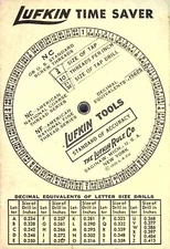 1935 Vintage Lufkin Time Saver Tap Drill Chart Screw Thread Decimal Tool Guide