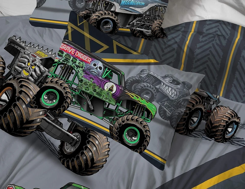 Juego de cama completo Monster Jam súper suave con excavadora de tumbas y megalodon Foto 4 de 4