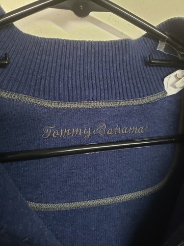 Men's Tommy Bahama Cotton Pull Over 1/4 Zip Sweater XXL Grey/Blue Reversible - Picture 3 of 14