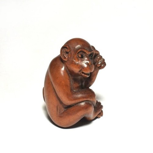 Japanese Handmade wooden Netsuke Statue Collectible Netuke monkey Ojime F/S - Picture 5 of 8