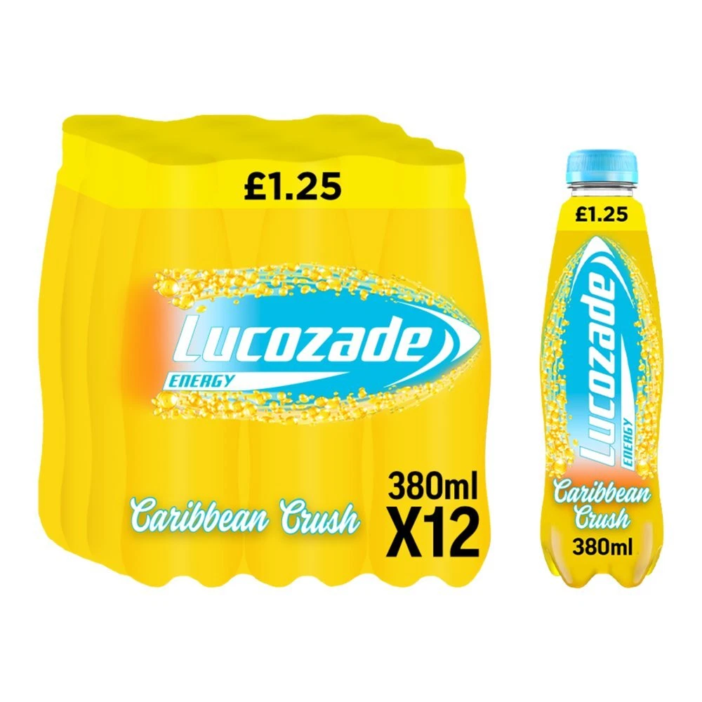 LUCOZADE Caribbean Crush Flavour Energy Drink 380mL Bottles Case PACK OF 12