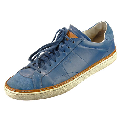 SANTONI Sz. 8 (US) Fashion Sneakers Lace-Up Blue Suede & Leather