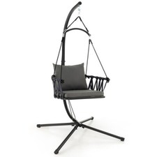 Outdoor Balcony Foldable Hanging Swing Chair w/ Metal Stand, Seat  Back Cushion