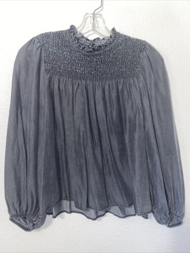 Zara Grey XS Peasant Top New The Laura Blouse Boho Back to School Modest Career