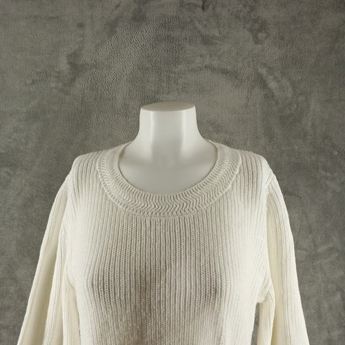 New Style&Co Bell Sleeve Sweater MEDIUM(8-10) Ribbed Cotton Blend Pullover Ivory - Picture 3 of 12