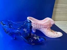 Lot of 2 Fenton White Pink and Blue Hand Painted, Floral Signed