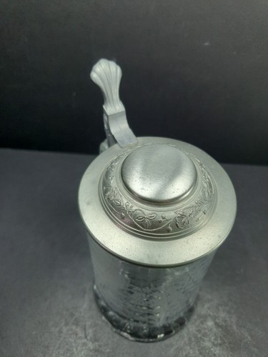 Beautiful Vintage German Glass Stein Zinc Lid Etched Deer - Picture 4 of 5