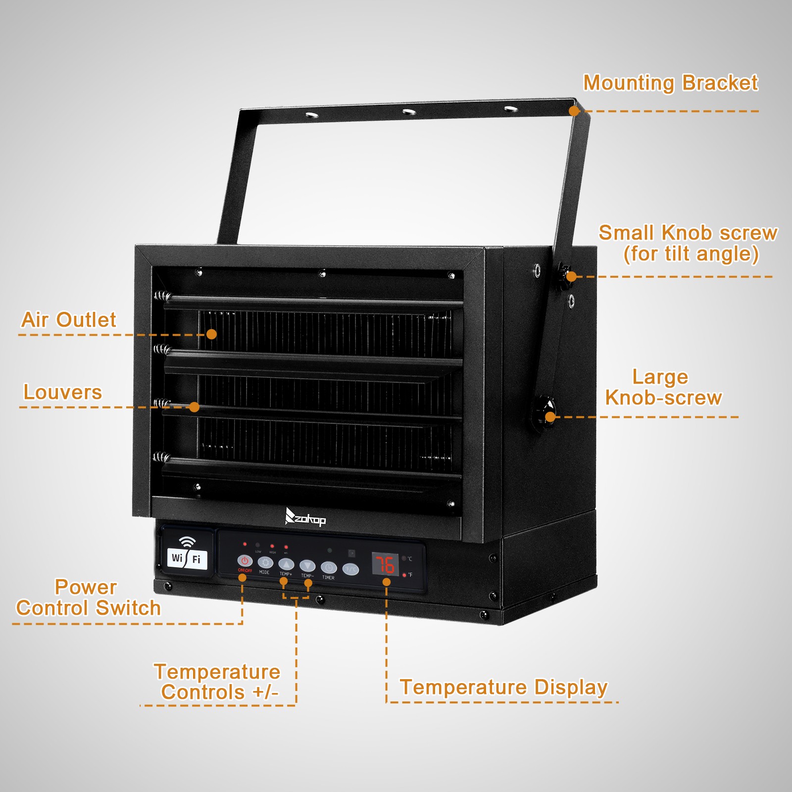 ZOKOP Electric Garage Heater 7500W Ceiling Wall Mounted Space Heater Wifi Remote