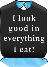 Adult Bibs, Funny I Look Good In Everything I Eat Adjustable Large Adult Bibs fo
